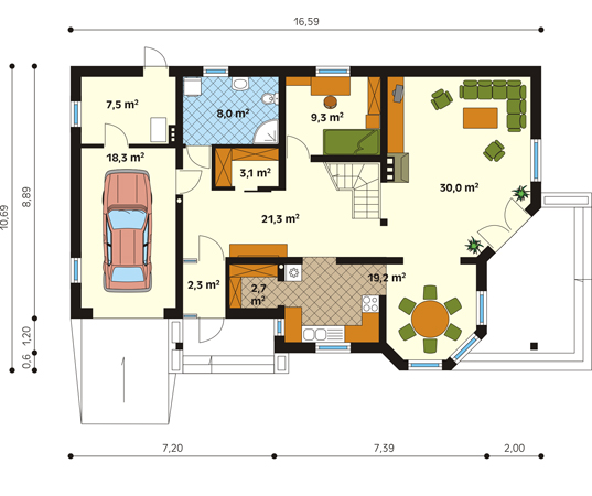 Projekt domu Kanon - rzut parteru