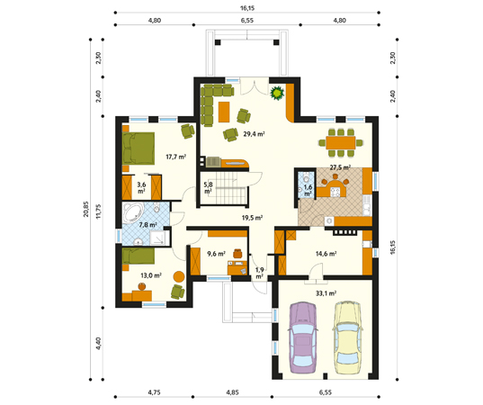 Projekt domu Kaprys 2 - rzut parteru
