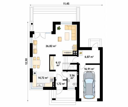 Projekt domu Karmazyn - rzut parteru