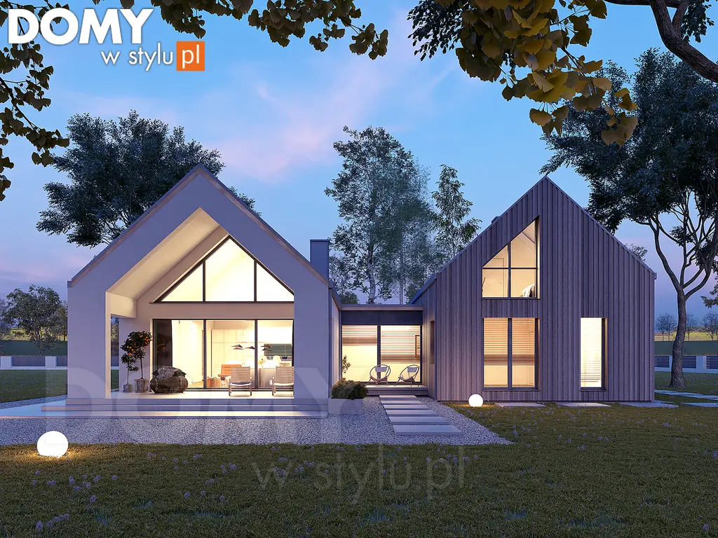 Nowoczesny projekt domu drewnianego z poddaszem Katamaran dr-S - wizualizacja frontowa