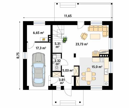 Projekt domu Kawka - rzut parteru