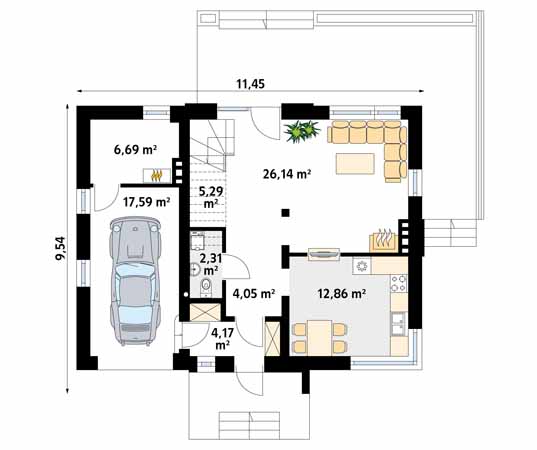 Projekt domu Kawka 2 - rzut parteru