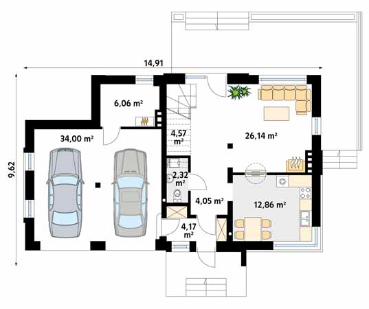 Projekt domu Kawka 4 - rzut parteru
