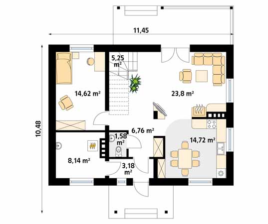 Projekt domu Kawka 5 - rzut parteru