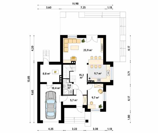Projekt domu Kobalt - rzut parteru