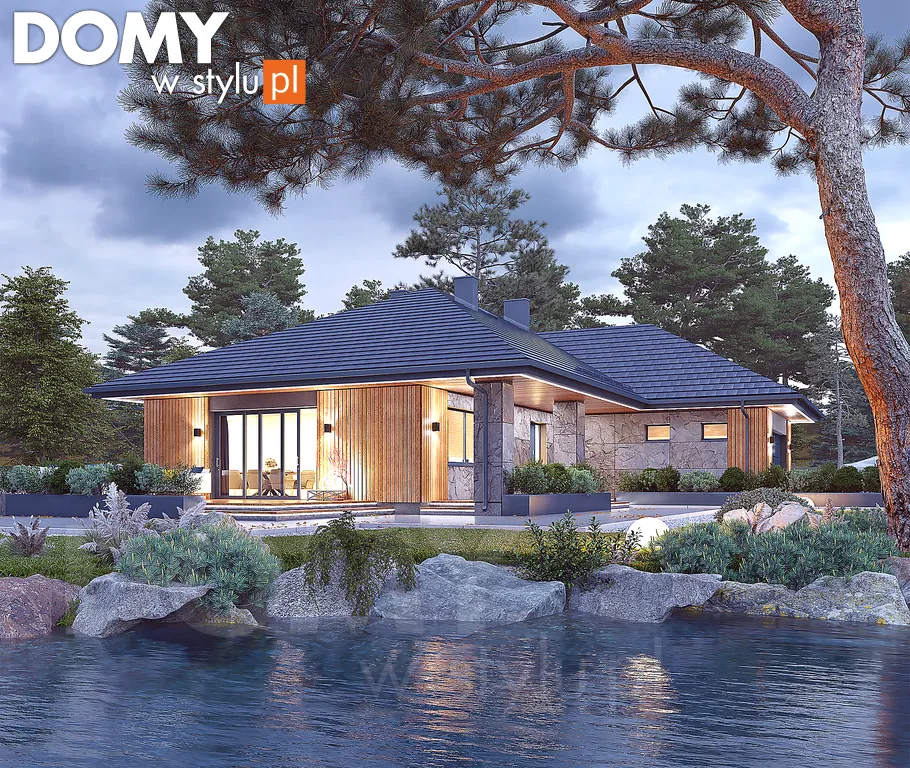 Nowoczesny projekt domu parterowego Kolendra - wizualizacja frontowa