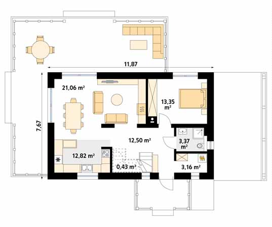 Projekt domu Koniczynka - rzut parteru