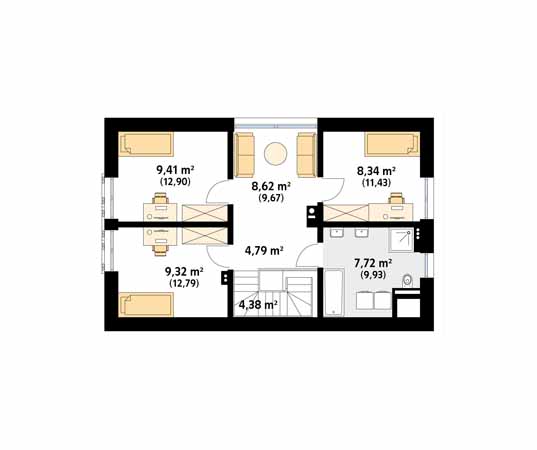 Projekt domu Koniczynka - rzut poddasza