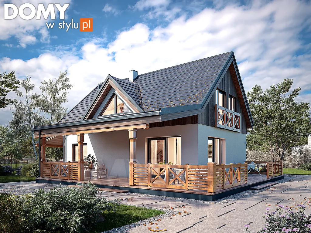 Nowoczesny projekt domu z poddaszem Koniczynka - wizualizacja frontowa