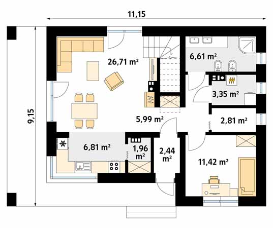 Projekt domu Krzemień - rzut parteru
