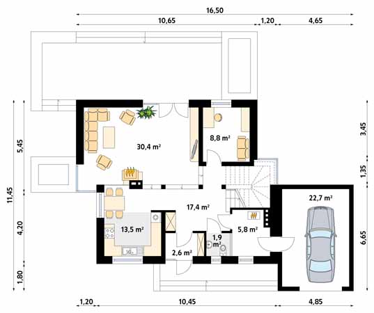 Projekt domu Kwarc - rzut parteru