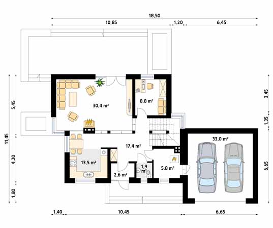 Projekt domu Kwarc 2 - rzut parteru