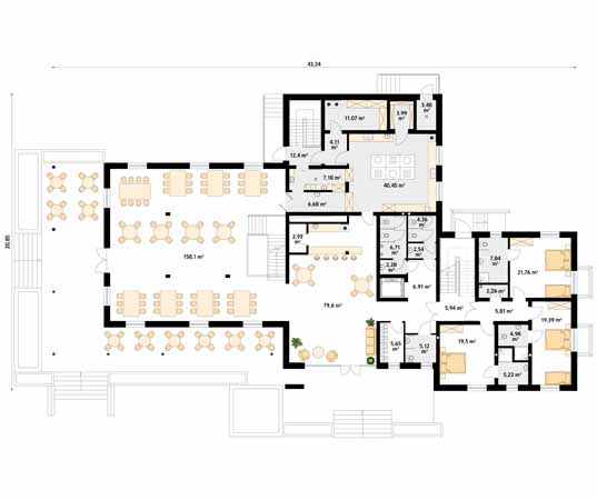 Projekt pensjonatu Libera - rzut parteru