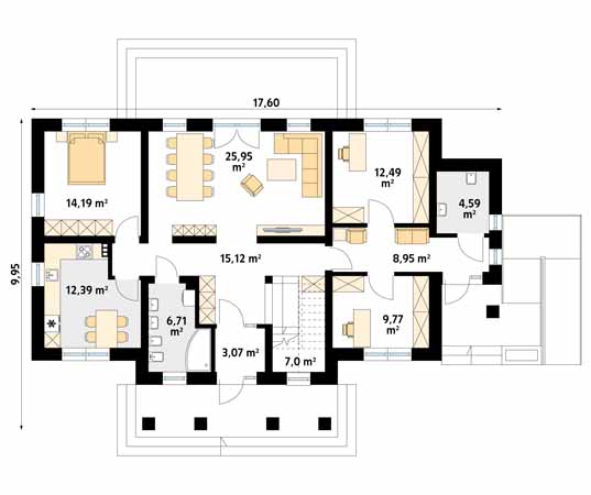 Projekt domu Łubin - rzut parteru
