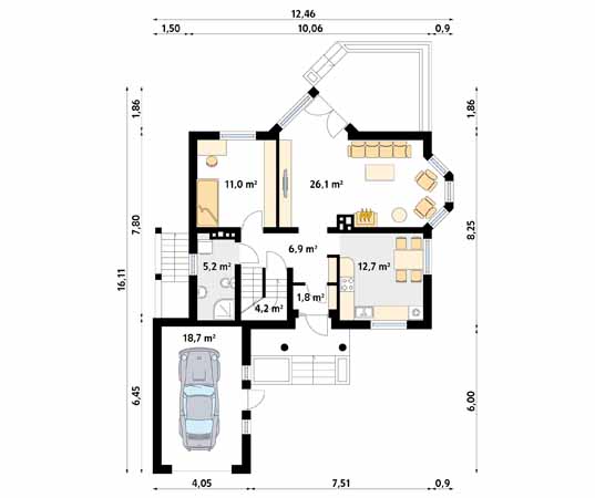 Projekt domu Maciejka 3 - rzut parteru