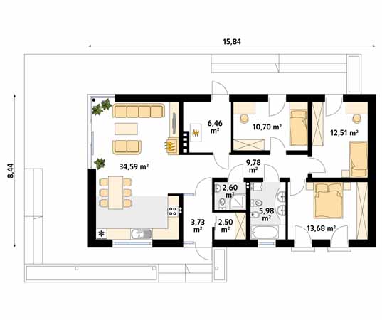 Projekt domu Mahoń - rzut parteru