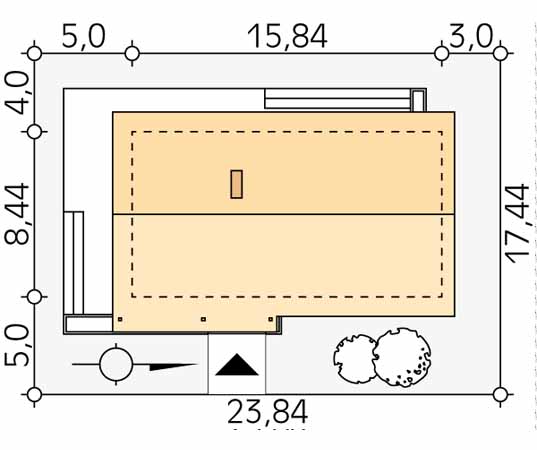 Projekt domu Mahoń - usytuowanie na działce