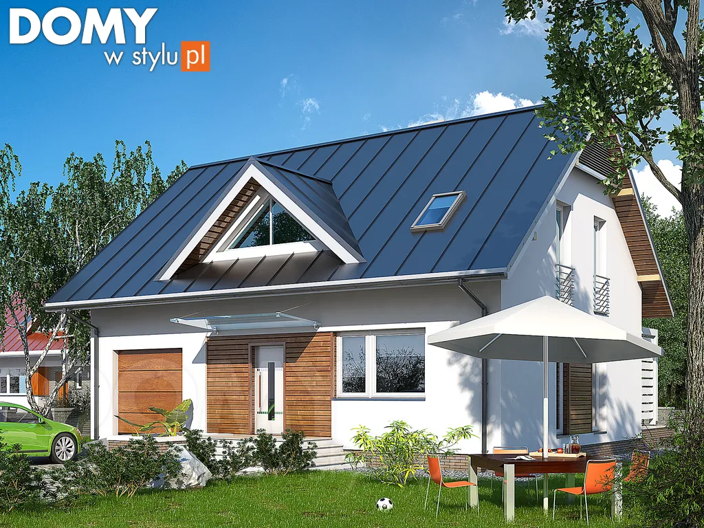 Nowoczesny projekt domu z poddaszem Malina - wizualizacja frontowa