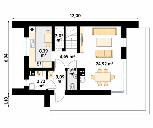 Projekt domu Malutki 2 - rzut parteru