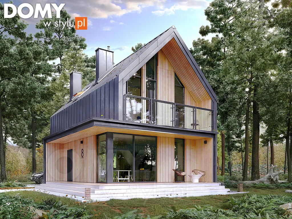 Nowoczesny projekt domu drewnianego z poddaszem Malutki dr-S - wizualizacja frontowa
