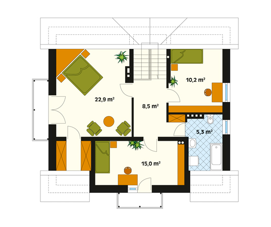 Projekt domu Mazurek - rzut poddasza