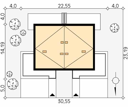 Projekt domu Miętowy - usytuowanie na działce