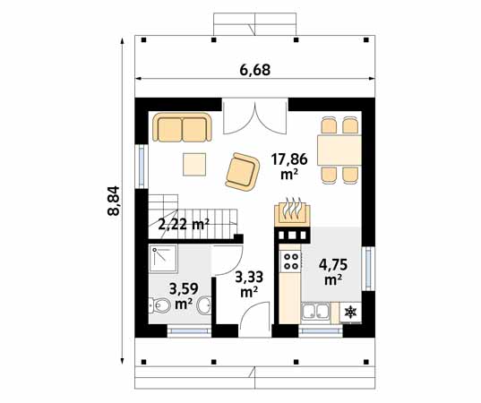 Projekt domu Mikrus - rzut parteru