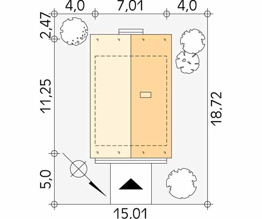 Projekt domu Mikrus 2 dr-T - usytuowanie na działce