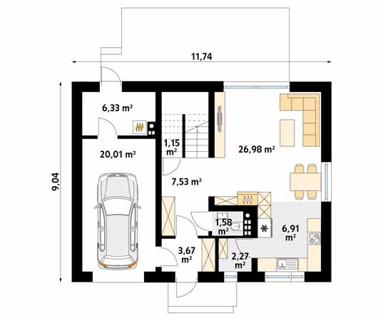 Projekt domu Mirabelka - rzut parteru