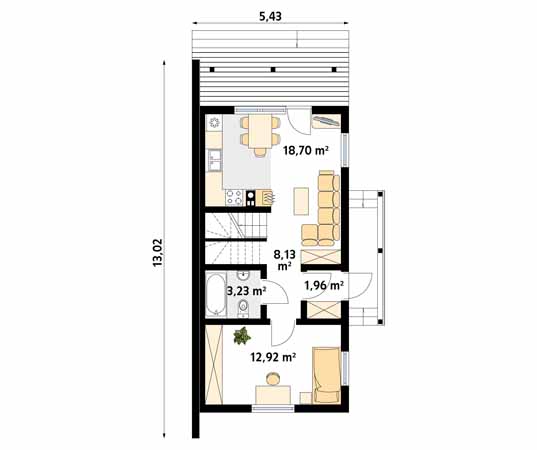 Projekt domu Miś dr-ST - rzut parteru