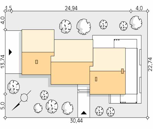 Projekt domu Mokosz - usytuowanie na działce