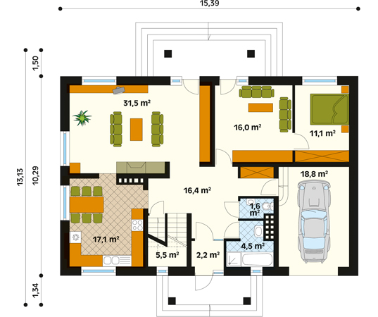 Projekt domu Muzyka - rzut parteru