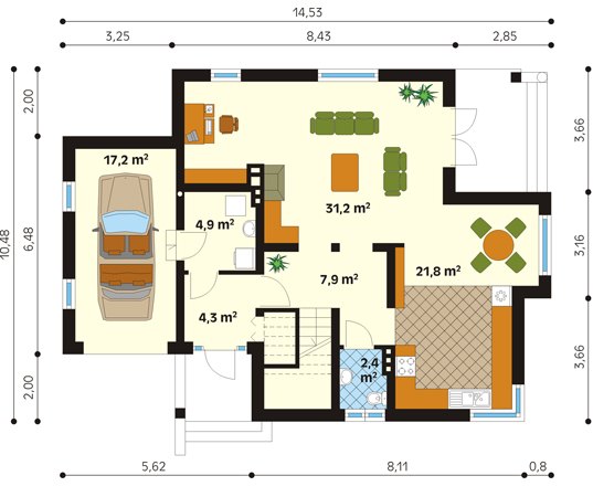 Projekt domu Natolin - rzut parteru