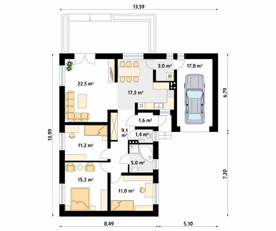 Projekt domu Neptun 2 - rzut parteru
