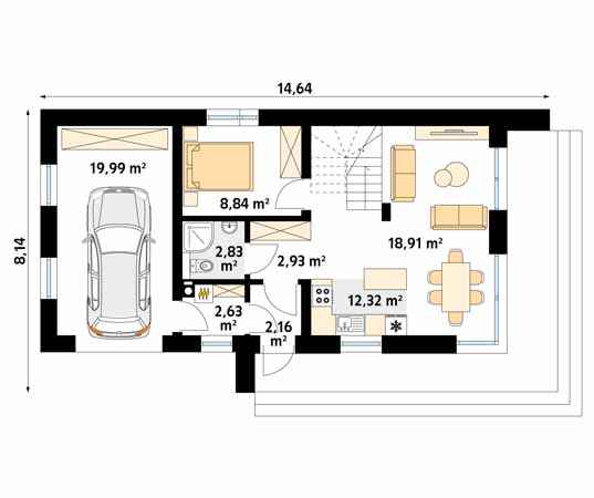 Projekt domu Okruszek 2 - rzut parteru