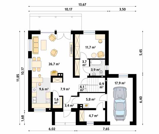 Projekt domu Orion - rzut parteru