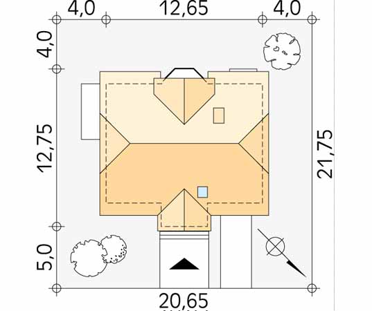 Projekt domu Orlik - usytuowanie na działce