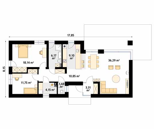 Projekt domu Paproć - rzut parteru