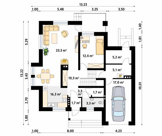 Projekt domu Perkoz - rzut parteru