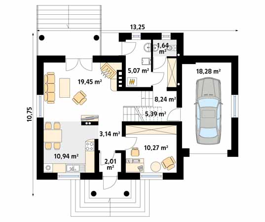 Projekt domu Pik - rzut parteru