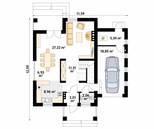 Projekt domu Pinia 2 - rzut parteru