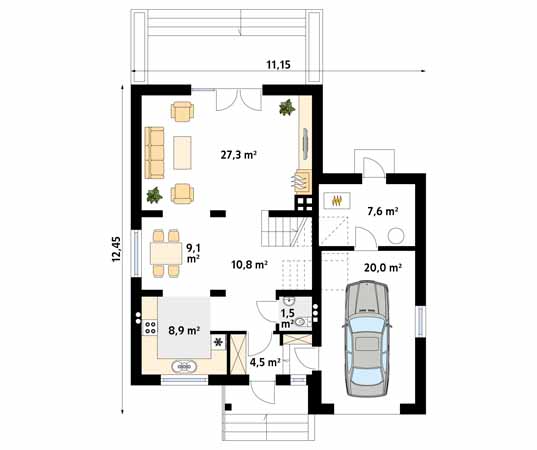 Projekt domu Piryt 3 - rzut parteru