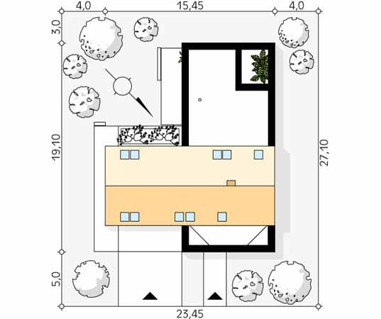 Projekt domu Platan - usytuowanie na działce
