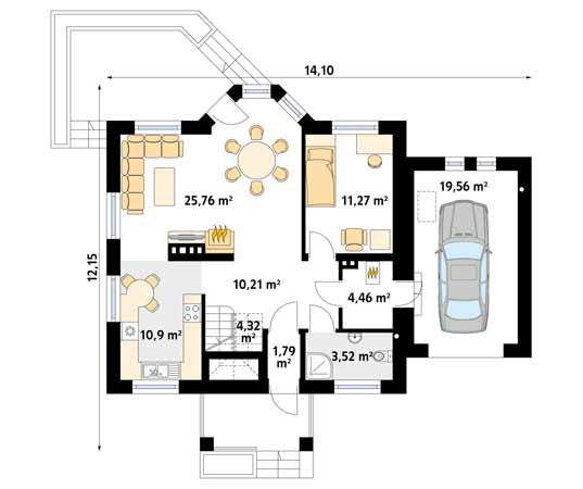 Projekt domu Pliszka - rzut parteru