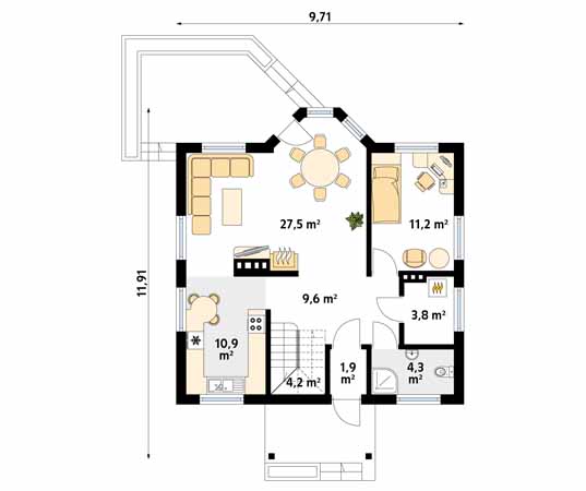 Projekt domu Pliszka 2 dr-S - rzut parteru