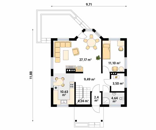 Projekt domu Pliszka 2 dr-T - rzut parteru