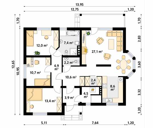 Projekt domu Poemat 4 - rzut parteru