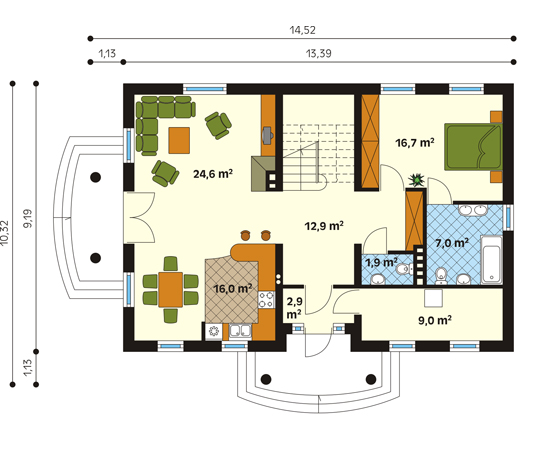 Projekt domu Poranek - rzut parteru