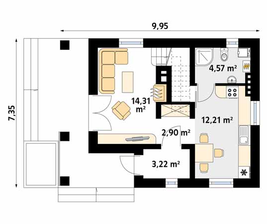 Projekt domu Poziomka 2 - rzut parteru