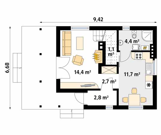 Projekt domu Poziomka 2 dr-S - rzut parteru